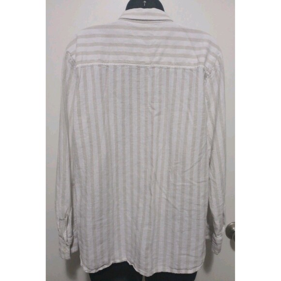 Loft Linen Blend Front Tie Beachy Striped Casual Shirt Women's Size L - Picture 7 of 10